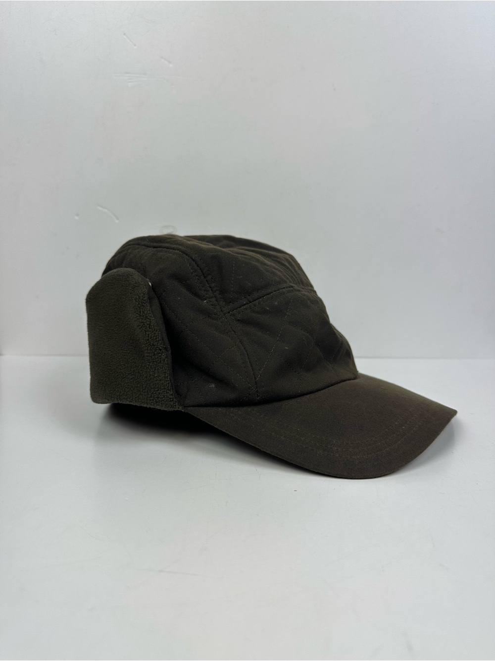 NWT Barbour Quilted Waxed Cotton Olive Green Field Cap with Ear Flaps